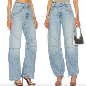 EB Denim Frederic Jeans Daphne Light Wash Blue Denim Straight Wide Leg Cargo 23